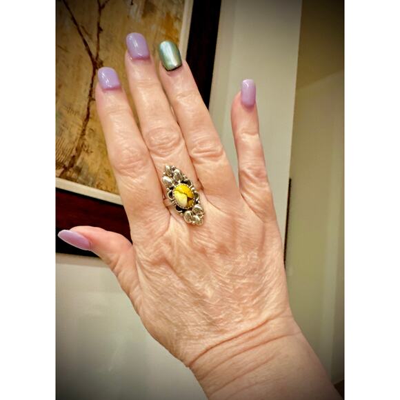 Honey Dahlia Oval Sterling Silver Ring 1.30” Long Size 9 - Picture 6 of 7